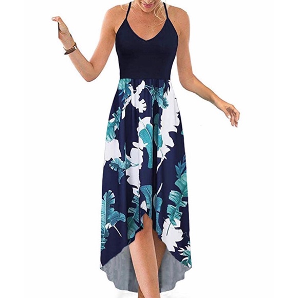 Dresses & Skirts - Floral Print Asymmetrical Maxi Dress w Pockets